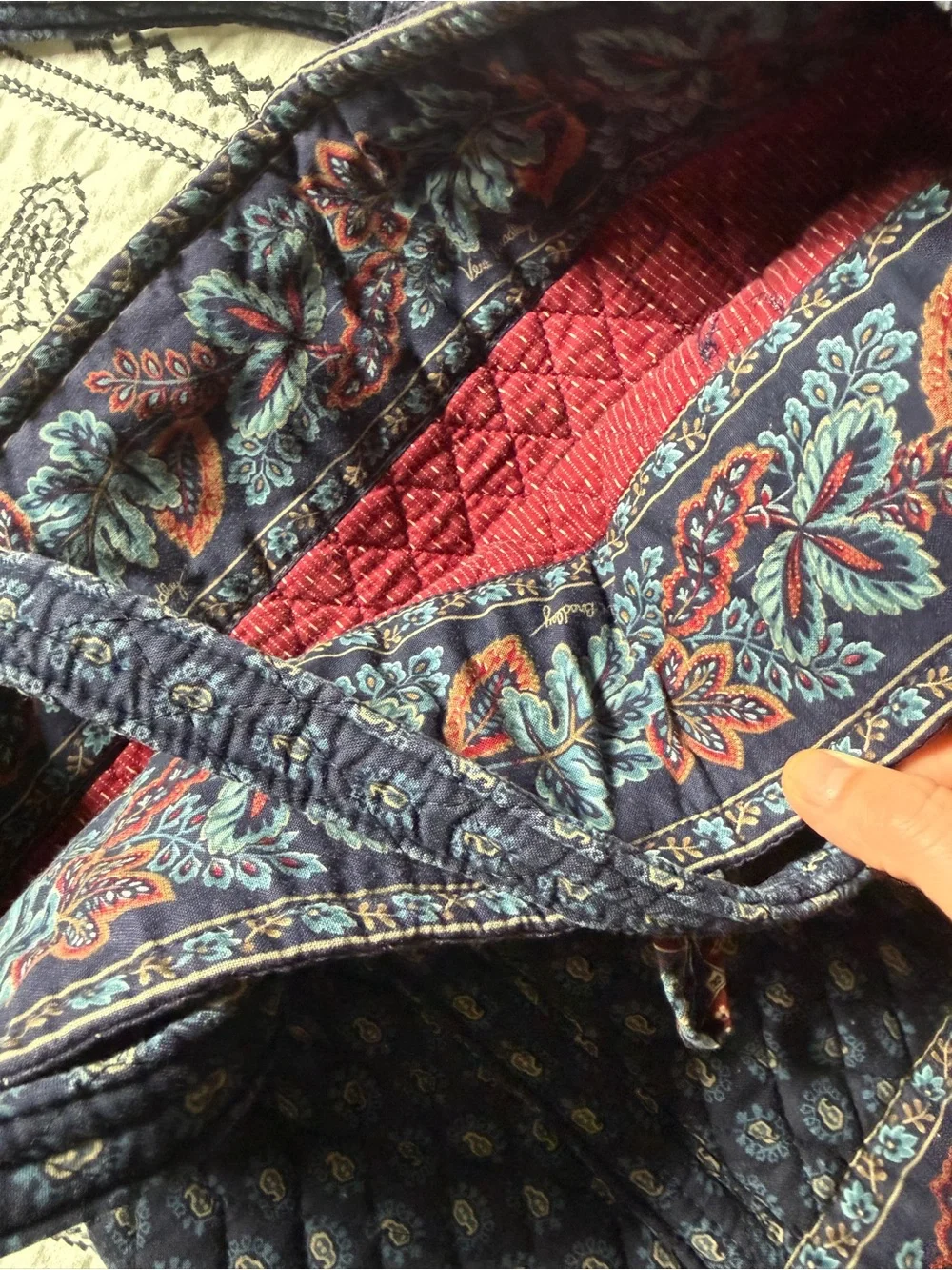 Vintage 1998 Vera Bradley “Classic Navy” Autumn Leaves and Paisley Quilted Tote